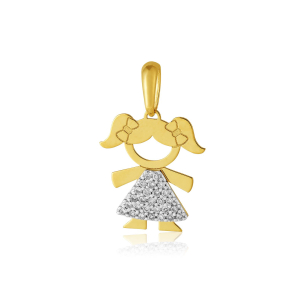 Pingente Menina com Diamantes em Ouro Amarelo 18K