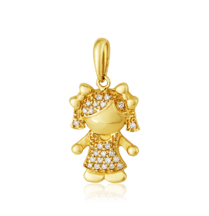Pingente Ouro Amarelo 18K - menina com Diamantes  