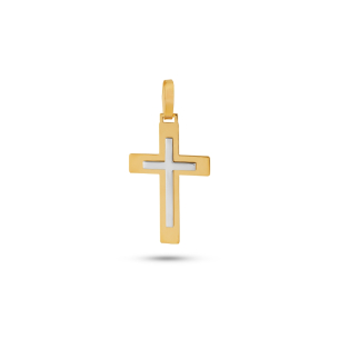 Pingente Cruz em Ouro Amarelo 18k e Ouro Branco 18k Mônaco 