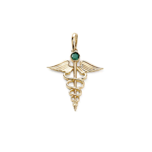 Pingente de formatura medicina em Ouro Amarelo 18K esmeralda