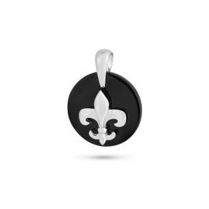 Pingente Flor De Lis com Ônix Preto em Ouro Branco 18K