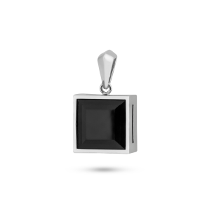 Pingente Quadrado Cristal Preto em Ouro Branco 18K