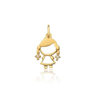 Pingente Ouro Amarelo 18K menina com Diamantes  