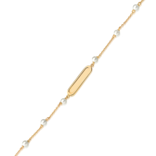 Pulseira Infantil Placa Oval com Pérolas em Ouro Amarelo 18K
