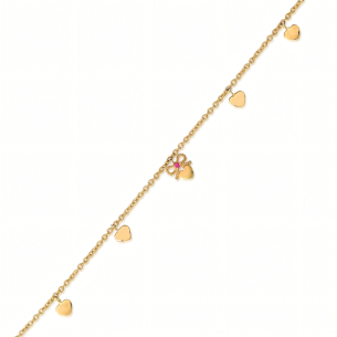 Pulseira Infantil Coração com Rubi em Ouro Amarelo 18K