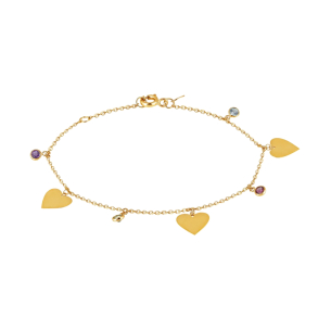 Pulseira Corações Laser com Pedras Coloridas em Ouro Amarelo 18K
