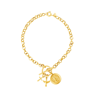 Pulseira Feminina Medalha São Bento em Ouro Amarelo 18K  