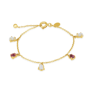 Pulseira Infantil com Madrepéola e Turmalina Rosa em Ouro Amarelo 18K  