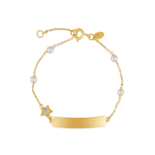 Pulseira Infantil com Chapa e Diamante Estrela Petit em Ouro Amarelo 18K