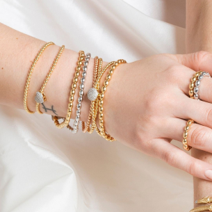 Pulseira de Bolinhas com Diamantes em Ouro Amarelo 18K