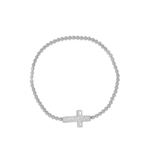 Pulseira Bolinhas de Cruz com Diamantes em Ouro Branco 18K