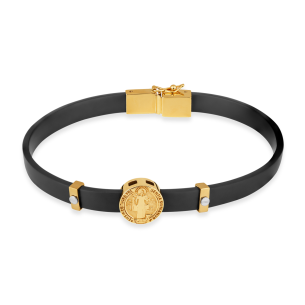Pulseira São Bento em Borracha com Ouro Amarelo 18K