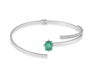 Pulseira com Diamantes e Esmeralda em Ouro Branco 18k