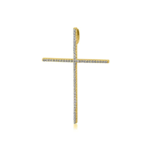 Pingente Cruz com Diamantes em Ouro Amarelo 18K