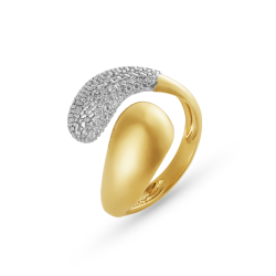 Anel Vírgula com Diamantes em Ouro Amarelo 18K