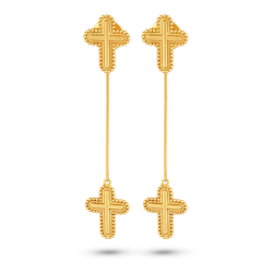 Brincos Cruz 2 em 1 em Ouro Amarelo 18K