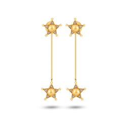 Brincos Estrelas 2 em 1 em Ouro Amarelo 18K com Diamantes